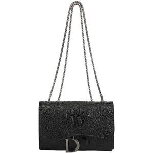 Black Croc-Embossed Shoulder Crossbody Bag